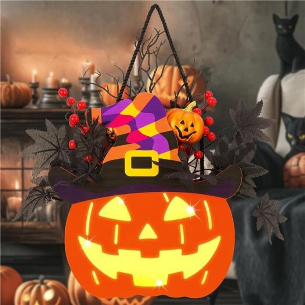 Halloween Pumpkin Decorations, Lighted Jack-O-Lantern with Maple Leaves
